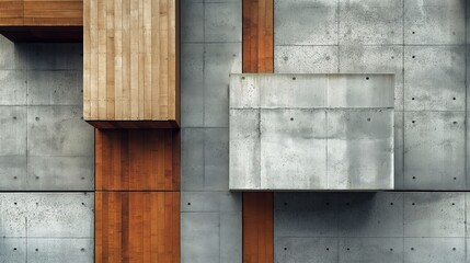 Grunge abstract background with grey concrete tiles and wooden timber. Generative AI