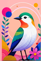 Naklejka premium a painting of a colorful bird on a pink background
