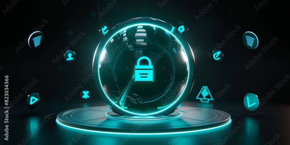 Poster Digital Lock: Cybersecurity Technology Representing Data Protection and Encryption in a Secure, Virtual Network Environment, Generative AI