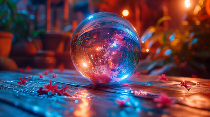 Crystal Ball with Mysterious Visions - A close-up of a crystal ball showing mysterious, unclear visions and images