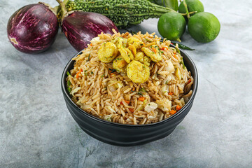 Stir fried rice with prawns