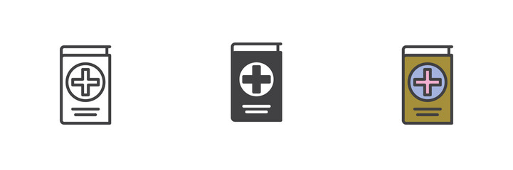 Medical reference book different style icon set