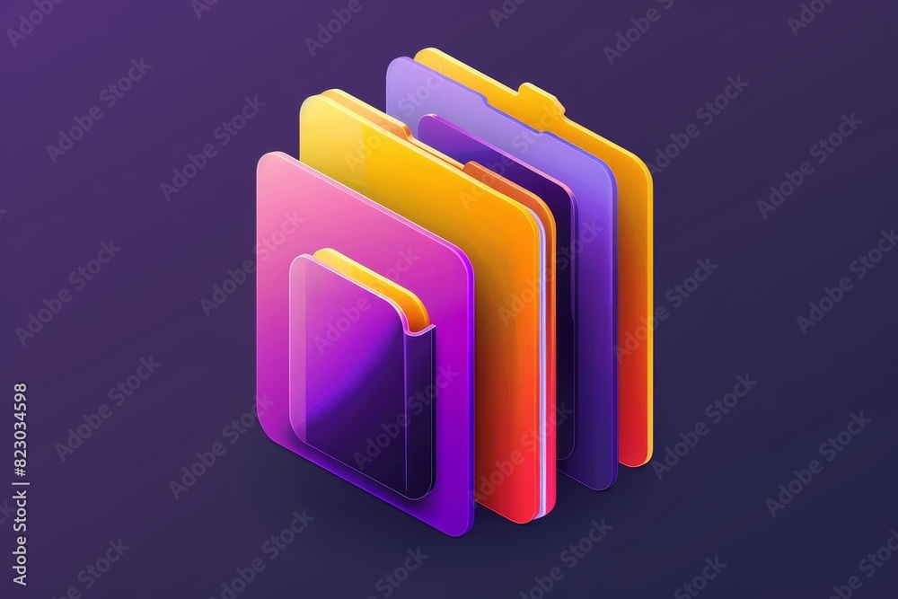 Poster Futuristic Digital Folders: Glowing Neon Icons Representing Data Storage and Cyber Organization in a Modern, Technological Setting, Generative AI