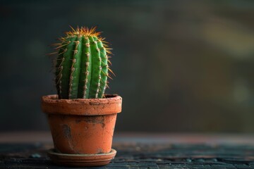Vibrant cactus plant in rustic terracotta pot