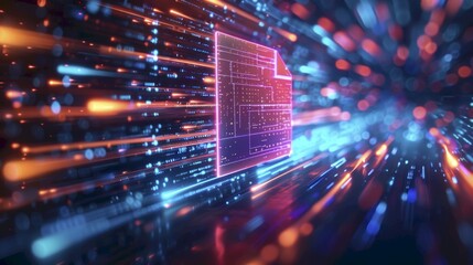 Abstract art depicting a file icon with a bold delete mark