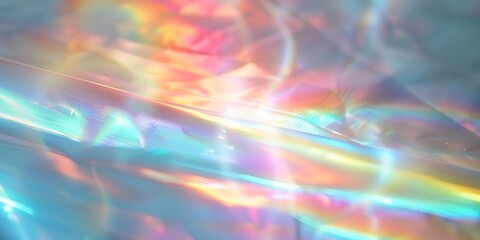 Obraz premium Holographic rainbow light effect on a white background. Holo iridescent color spectrum. Rainbow hologram, prismatic light refraction for a design template. Abstract blurred background.