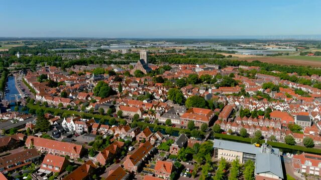 Aerial view of the fortified city of Brielle, South Holland, Netherlands.