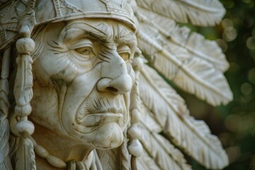 Fototapeta premium Detailed carved stone face with ornate headdress