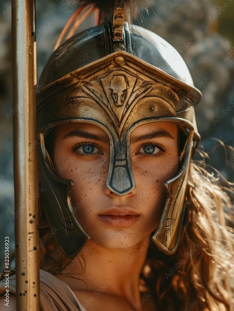 Poster warrior woman in ornate helmet