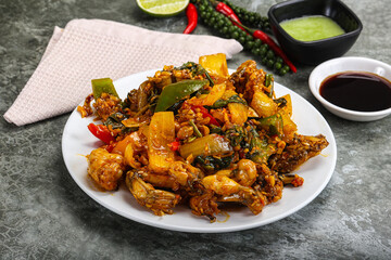 Vietnamese cuisine - fried frog with vegetables
