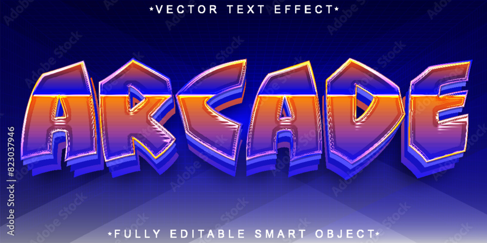 Poster colorful shiny retro arcade vector fully editable smart object text effect