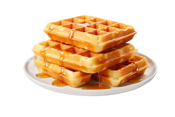 Whimsical Waffles: A Heavenly Plate of Syrupy Delights on Transparent PNG Background.
