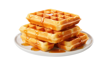 Whimsical Waffles: A Heavenly Plate of Syrupy Delights on Transparent PNG Background.