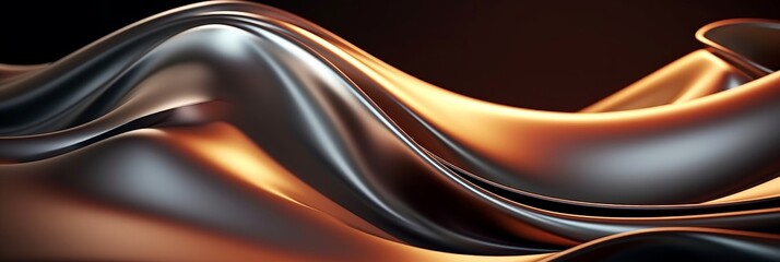 abstract flowing curves and smooth lines on a dark silver, brown, and grey, Chrome Wave Background background, banner