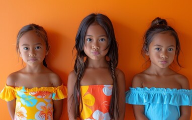Three young girls, including a genderfluid child of Polynesian descent named Emp, standing next to each other