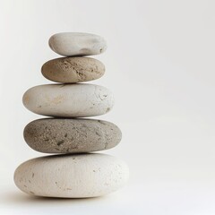 Stacked natural river stones on a plain background