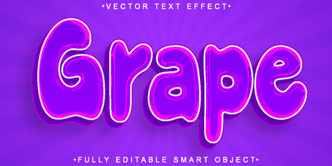 Cartoon Purple Grape Vector Fully Editable Smart Object Text Effect