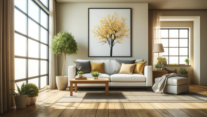 Fototapeta premium Minimalist Living Room with Yellow Highlights
