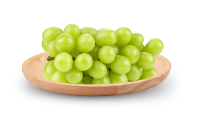 Green grape in wood plate isolated on transparent png