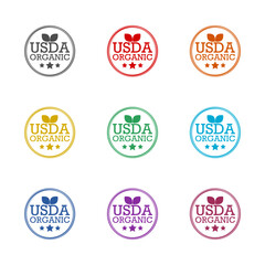 USDA organic icon isolated on white background. Set icons colorful
