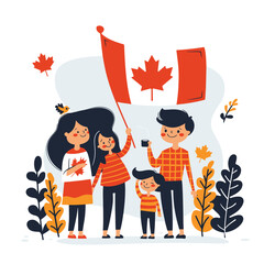 Minimalist Family Celebrating Canada Day Vector Illustration isolated on white background
