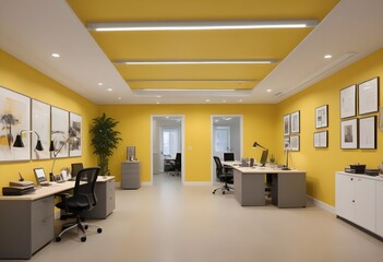 Yellow office with a yellow wall and a yellow light