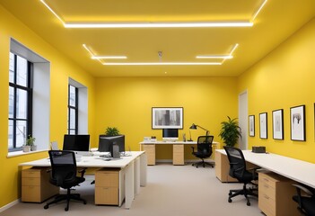 Yellow office with a yellow wall and a yellow light