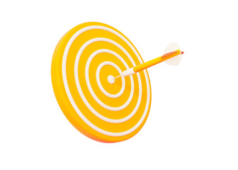 3d target board icon on isolated background. Hit right on target. Yellow aim, arrow, Idea concept. 3d rendering illustration.