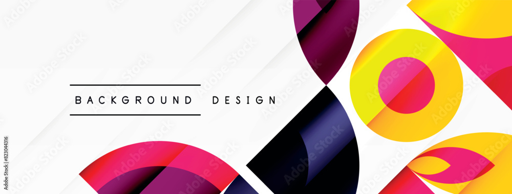 Poster A vibrant design featuring circles and triangles on a white backdrop, creating a dynamic and energetic composition