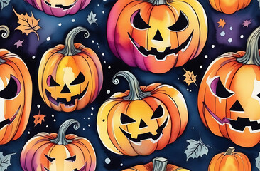 Halloween pumpkin smile and scary eyes for party night. Close up view of scary Halloween pumpkin with eyes glowing inside at black background. Selective focus. High quality photo