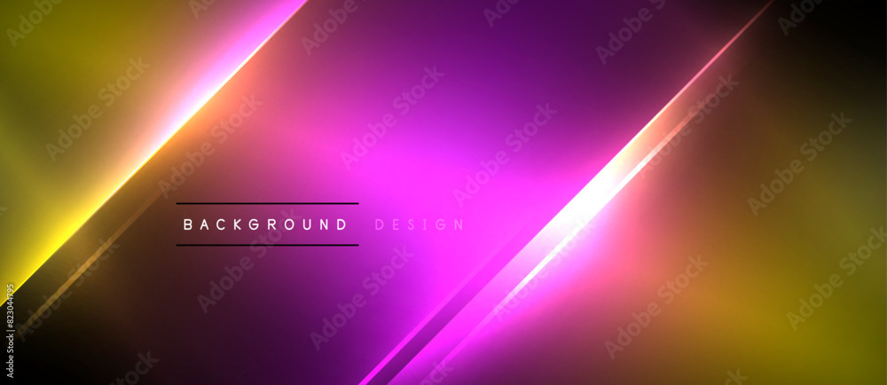 Poster neon dynamic diagonal light rays background. techno digital geometric concept design for wallpaper, 