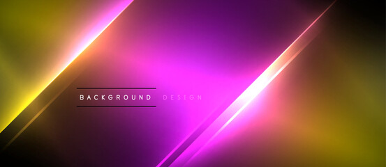 Neon dynamic diagonal light rays background. Techno digital geometric concept design for wallpaper, banner, presentation, background