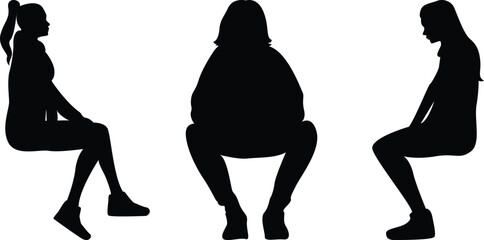 set of silhouette sitting women on transparent background, vector design	
