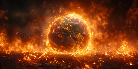 Fototapeta premium Non-binary Person Standing Before Melting Earth Globe - Global Warming Concept