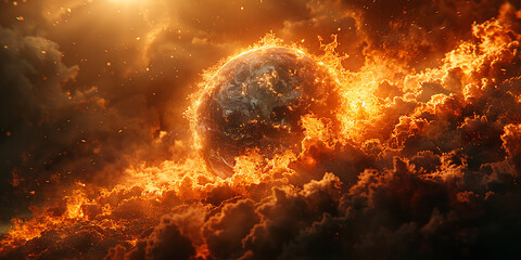 Obraz premium Genderqueer Woman at Work Amidst Global Warming Crisis