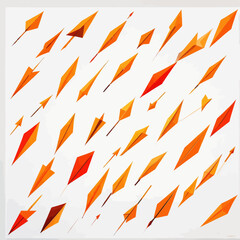 a group of orange kites flying in the sky