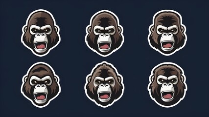 set of gorilla ape monkey head mascot design logo vector illustration.