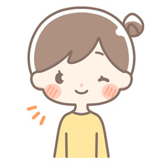 上半身｜ウインクする女性イラスト｜お団子ヘア