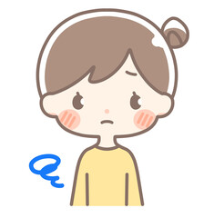 上半身｜モヤモヤする女性イラスト｜お団子ヘア