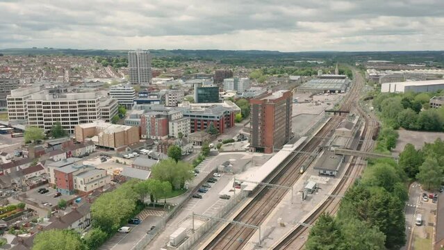 Swindon Railway Station from above. Drone 4K 