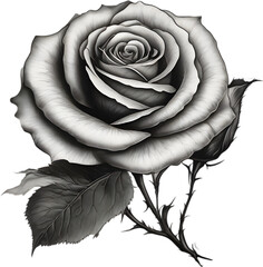 Black and White Rose Drawing, Pen and Ink Sketch Flowers.