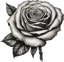 Black and White Rose Drawing, Pen and Ink Sketch Flowers.