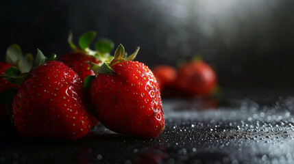 red natural strawberries Macrophoto. Focus on the berry in the center of the frame. food photography.