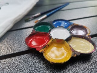 Close up of water color paint back to school
