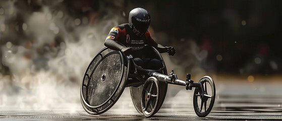 Fototapeta premium Capture the dynamic movements of a moving wheelchair racer, generative ai