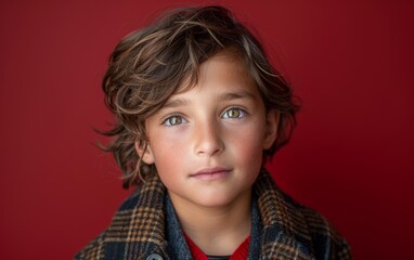 A young transgender boy of Mediterranean descent wearing a coat and a red shirt