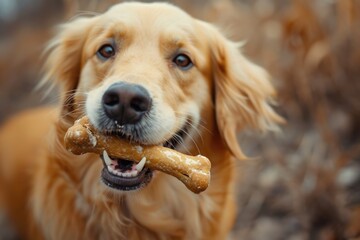 a happy dog eating a bone photography