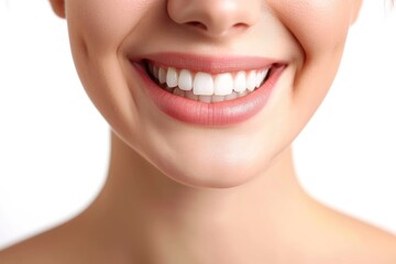 Obraz premium Perfect healthy teeth smile of young woman in black background