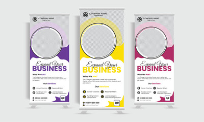Modern and futuristic roll up banner design template. Unique and formal dl flyer vector design template. 