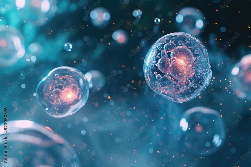 Poster dynamic motion of cells in a time-lapse sequence, Human blood cell macro photography